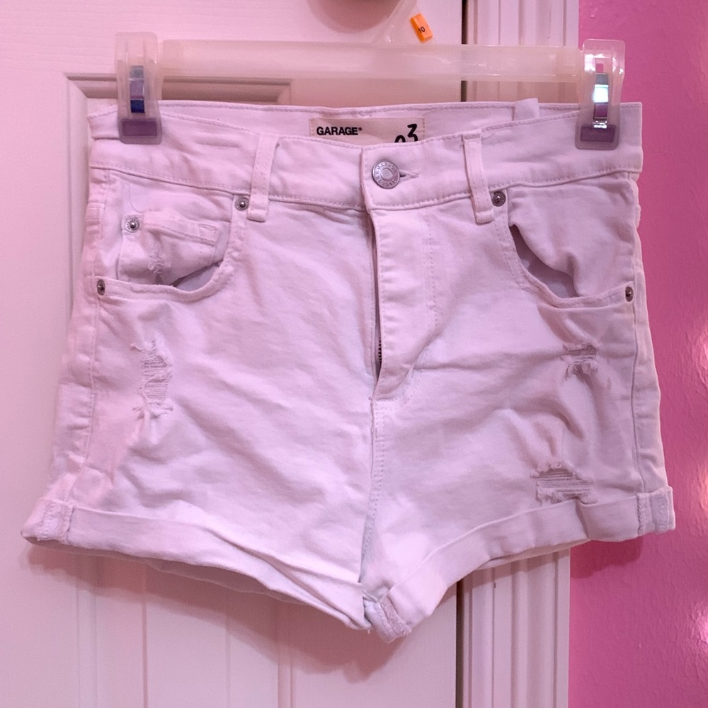 Garage White Ripped Jean Shorts